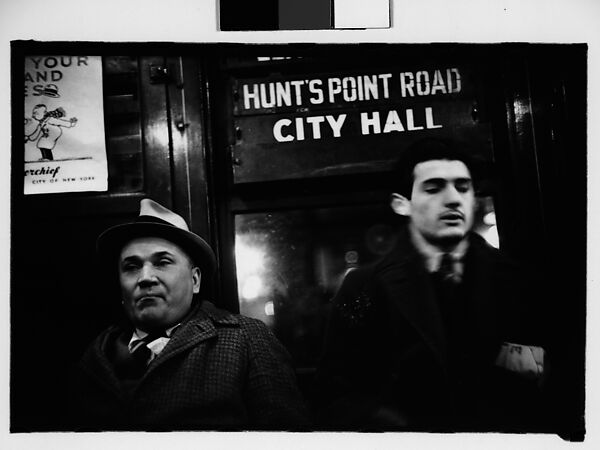 [Five 35mm Film Frames: Subway Passengers, New York City: Woman in Hat and Fur Collar Beneath "City Hall" Sign, Two Men Beneath "City Hall" Sign, Woman in Fur Hat and Collar], Walker Evans (American, St. Louis, Missouri 1903–1975 New Haven, Connecticut), Film negative