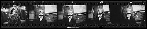 [Five 35mm Film Frames: Subway Passengers, New York City: Woman Wearing Eyeglasses and Hat, Man in Hat], Walker Evans (American, St. Louis, Missouri 1903–1975 New Haven, Connecticut), Film negative