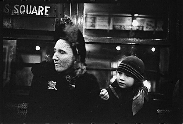 [Five 35mm Film Frames: Subway Passengers, Times Square Shuttle, New York City: Two Women in Conversation, Two Men BeneathShuttle Sign, Woman in Face-Veiled Hat and Boy], Walker Evans (American, St. Louis, Missouri 1903–1975 New Haven, Connecticut), Film negative