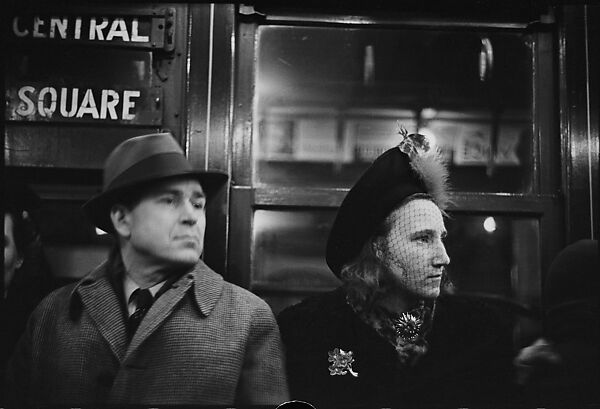[Five 35mm Film Frames: Subway Passengers, Times Square Shuttle, New York City: Man, Woman in Face-Veiled Hat, Couple in Conversation], Walker Evans (American, St. Louis, Missouri 1903–1975 New Haven, Connecticut), Film negative