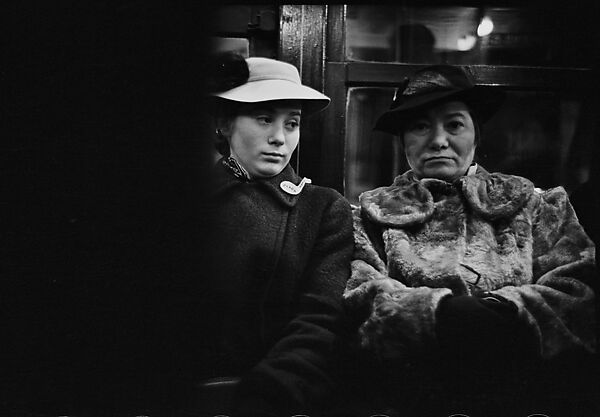[Five 35mm Film Frames: Subway Passengers, Times Square Shuttle, New York City: Man with Eyes Shut, Young Woman in Hat Seated Between Two Men, Old Woman in Hat and Spectacles], Walker Evans (American, St. Louis, Missouri 1903–1975 New Haven, Connecticut), Film negative