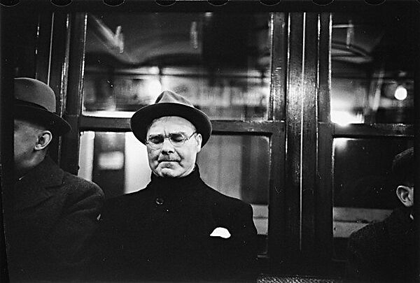 [Five 35mm Film Frames: Subway Passengers, Times Square Shuttle, New York City: Man with Eyes Shut, Young Woman in Hat Seated Between Two Men, Old Woman in Hat and Spectacles], Walker Evans (American, St. Louis, Missouri 1903–1975 New Haven, Connecticut), Film negative 