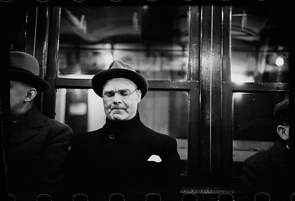 [Five 35mm Film Frames: Subway Passengers, Times Square Shuttle, New York City: Man with Eyes Shut, Young Woman in Hat Seated Between Two Men, Old Woman in Hat and Spectacles], Walker Evans (American, St. Louis, Missouri 1903–1975 New Haven, Connecticut), Film negative