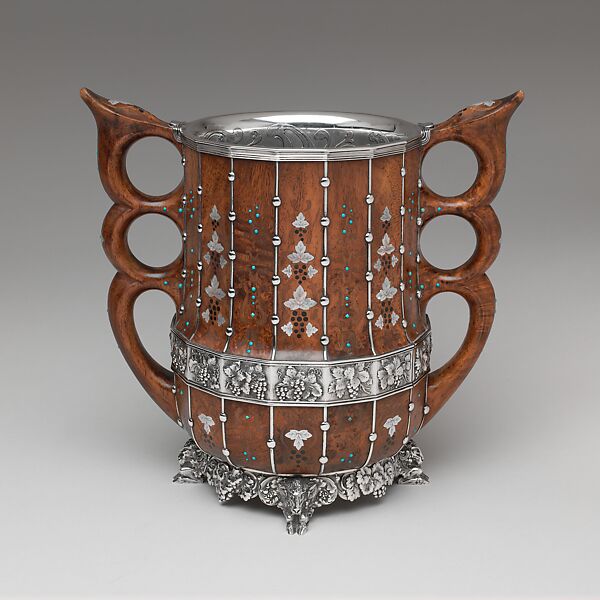 Cup, Tiffany &amp; Co. (1837–present), Amboyna wood, silver, mother-of-pearl, and turquoise, American 