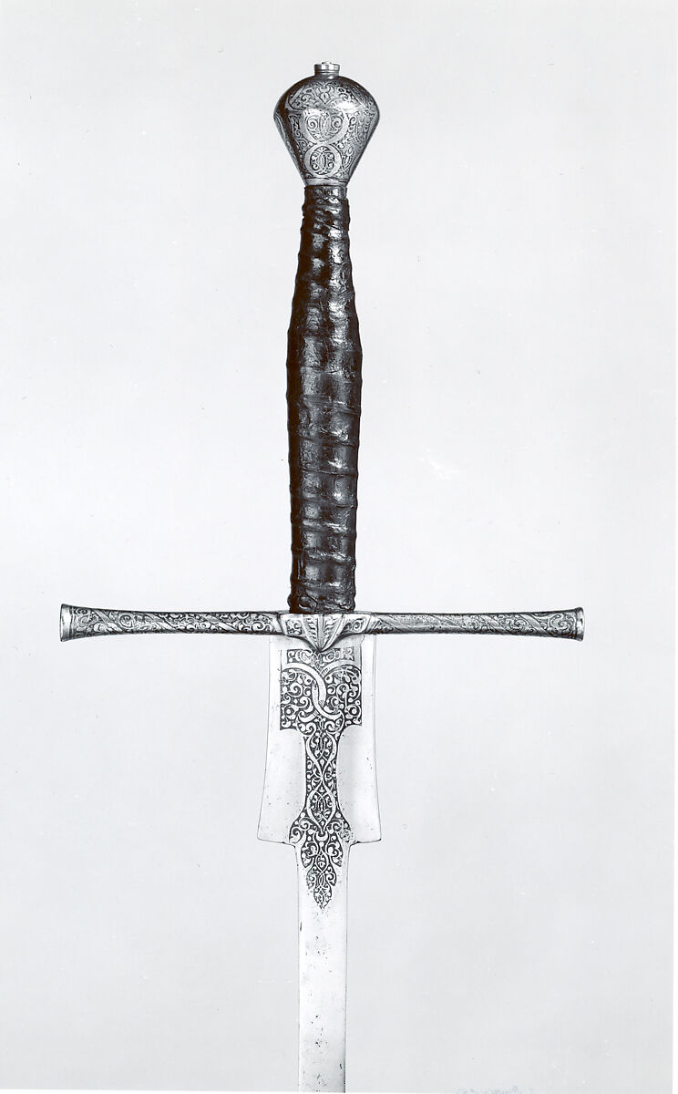 Practice Sword, Ulrich Diefstetter (German, Au ca. 1536–ca. 1589 Au (now Munich)), Steel, leather, wood, brass, German, Munich