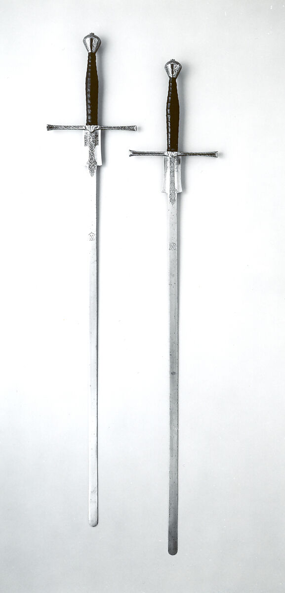 Practice Sword, Ulrich Diefstetter (German, Au ca. 1536–ca. 1589 Au (now Munich)), Steel, leather, wood, brass, German, Munich