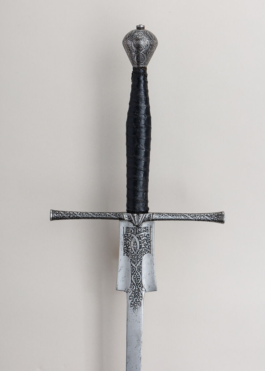 Practice Sword, Ulrich Diefstetter (German, Au ca. 1536–ca. 1589 Au (now Munich)), Steel, leather, wood, brass, German, Munich