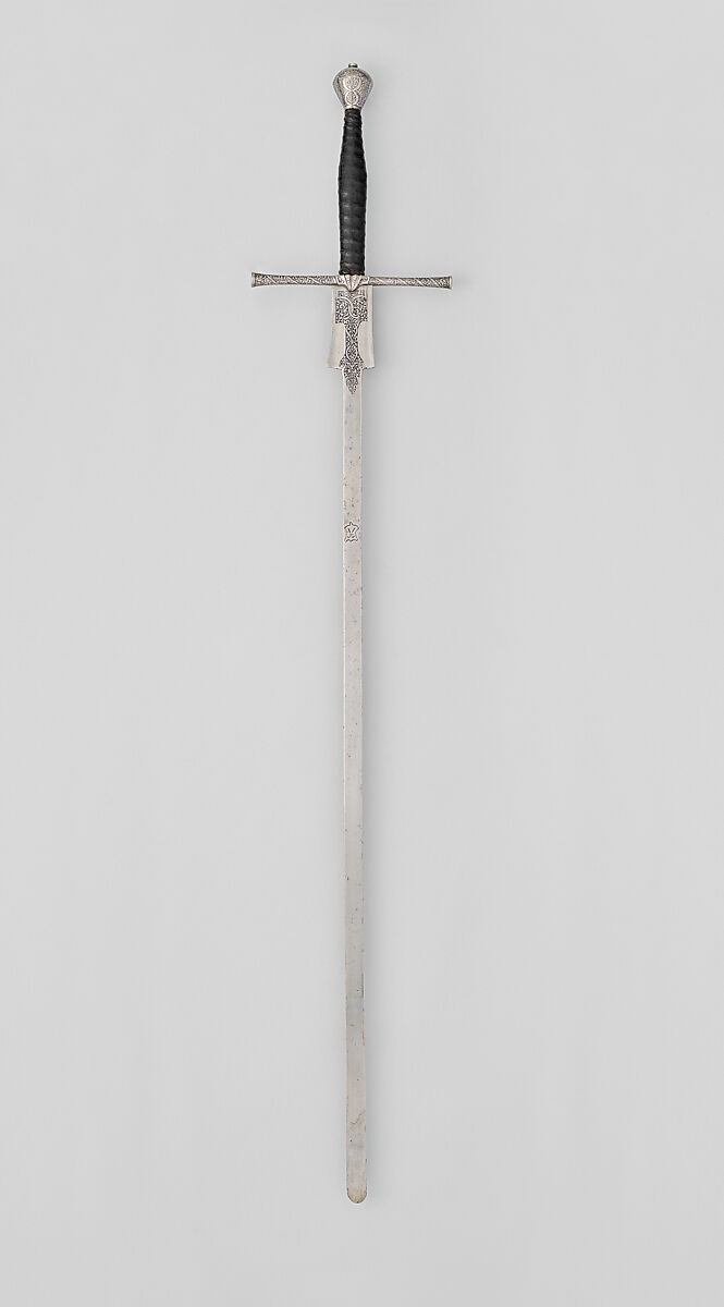 Practice Sword, Ulrich Diefstetter (German, Au ca. 1536–ca. 1589 Au (now Munich)), Steel, leather, wood, brass, German, Munich 