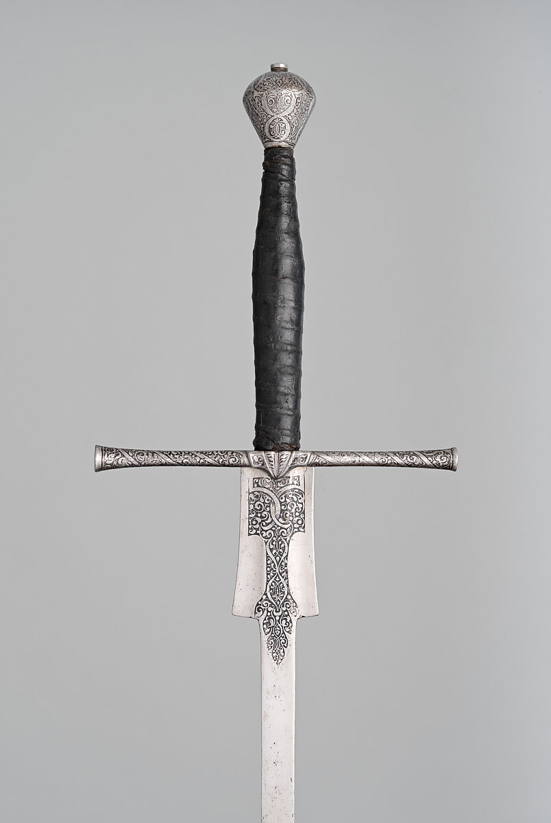 Practice Sword, Ulrich Diefstetter (German, Au ca. 1536–ca. 1589 Au (now Munich)), Steel, leather, wood, brass, German, Munich
