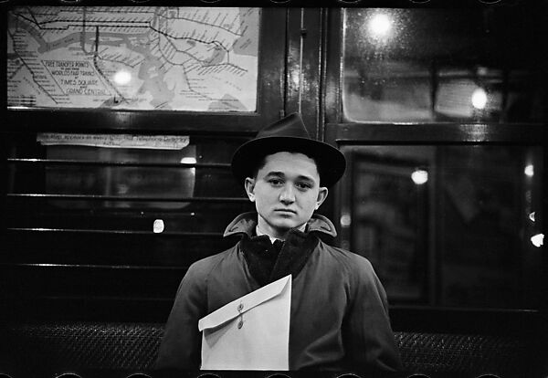 [Two 35mm Film Frames: Subway Passengers, New York City: Woman, Two Men, Young Man in Hat Holding Parcel], Walker Evans (American, St. Louis, Missouri 1903–1975 New Haven, Connecticut), Film negative