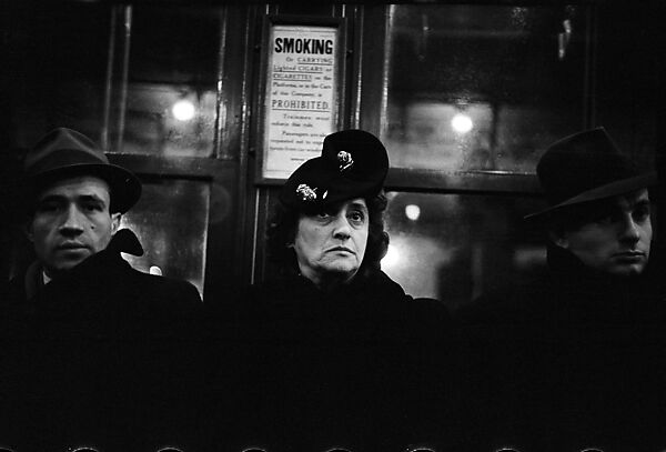 [Two 35mm Film Frames: Subway Passengers, New York City: Woman, Two Men, Young Man in Hat Holding Parcel], Walker Evans (American, St. Louis, Missouri 1903–1975 New Haven, Connecticut), Film negative