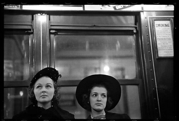 [Five 35mm Film Frames: Subway Passengers, New York City: Man in Cap Reading Newspaper, Two Young Women], Walker Evans (American, St. Louis, Missouri 1903–1975 New Haven, Connecticut), Film negative