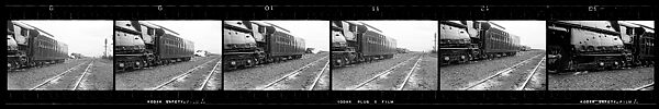 [189 Studies of Locomotives, Commissioned by Fortune Magazine for "The Last of Railroad Steam", Published September 1958--STRIPS IN HILL SHEETS 2485-86 DAMAGED], Walker Evans (American, St. Louis, Missouri 1903–1975 New Haven, Connecticut), Film negative