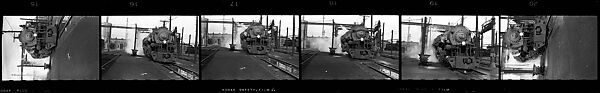[189 Studies of Locomotives, Commissioned by Fortune Magazine for "The Last of Railroad Steam", Published September 1958--STRIPS IN HILL SHEETS 2485-86 DAMAGED], Walker Evans (American, St. Louis, Missouri 1903–1975 New Haven, Connecticut), Film negative