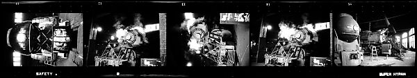 [189 Studies of Locomotives, Commissioned by Fortune Magazine for "The Last of Railroad Steam", Published September 1958--STRIPS IN HILL SHEETS 2485-86 DAMAGED], Walker Evans (American, St. Louis, Missouri 1903–1975 New Haven, Connecticut), Film negative