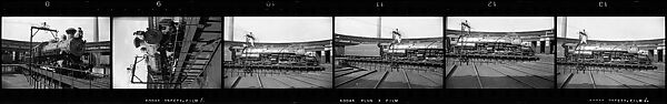 [189 Studies of Locomotives, Commissioned by Fortune Magazine for "The Last of Railroad Steam", Published September 1958--STRIPS IN HILL SHEETS 2485-86 DAMAGED], Walker Evans (American, St. Louis, Missouri 1903–1975 New Haven, Connecticut), Film negative