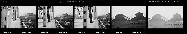 [854 Views of Container Corporation and Bethelehem Steel Industrial Architecture, Chicago Rail Yards, Architecture and Street Scenes, Galena Train Depot and Baggage Wagons, Pittsburgh and Pennsylvania Towns], Walker Evans (American, St. Louis, Missouri 1903–1975 New Haven, Connecticut), Film negative