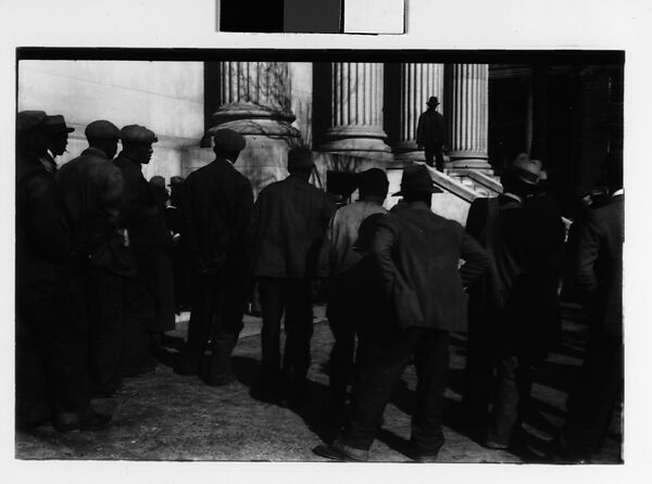 [Three 35mm Film Frames: Crowd of Men Outside Public Building, From Behind, Possibly Newcastle, Delaware], Walker Evans (American, St. Louis, Missouri 1903–1975 New Haven, Connecticut), Film negative