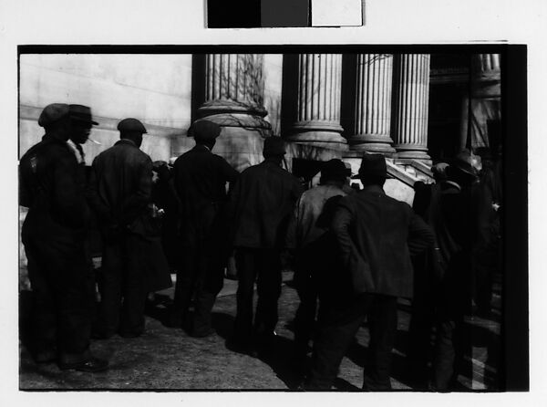 [Three 35mm Film Frames: Crowd of Men Outside Public Building, From Behind, Possibly Newcastle, Delaware], Walker Evans (American, St. Louis, Missouri 1903–1975 New Haven, Connecticut), Film negative