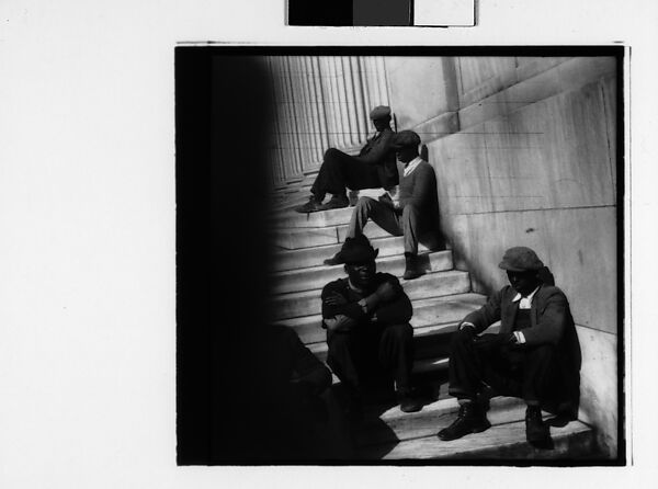 [Three 35mm Film Frames: Men Seated on Steps of Public Building, Southeastern U.S.], Walker Evans (American, St. Louis, Missouri 1903–1975 New Haven, Connecticut), Film negative