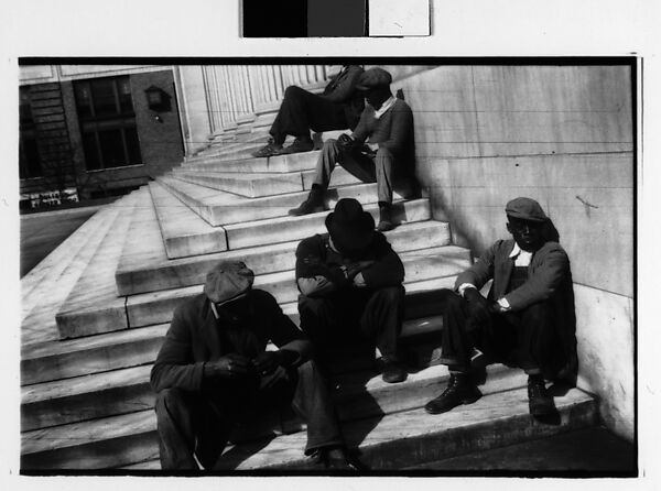 [Three 35mm Film Frames: Men Seated on Steps of Public Building, Southeastern U.S.], Walker Evans (American, St. Louis, Missouri 1903–1975 New Haven, Connecticut), Film negative
