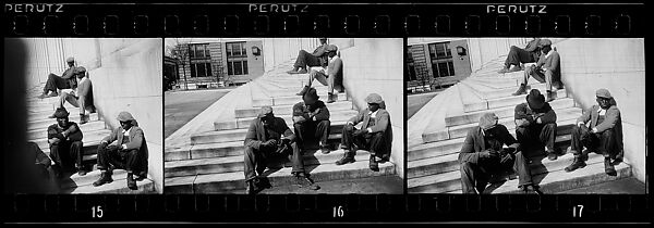[Three 35mm Film Frames: Men Seated on Steps of Public Building, Southeastern U.S.], Walker Evans (American, St. Louis, Missouri 1903–1975 New Haven, Connecticut), Film negative