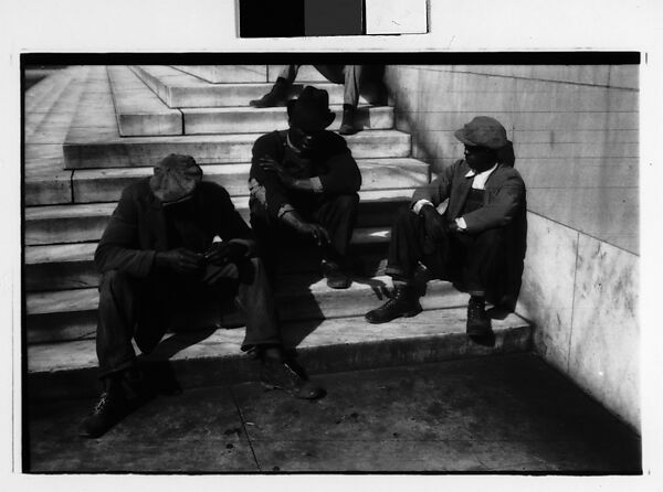 [Two 35mm Film Frames: Men Seated on Steps of Public Building, Southeastern U.S.], Walker Evans (American, St. Louis, Missouri 1903–1975 New Haven, Connecticut), Film negative 