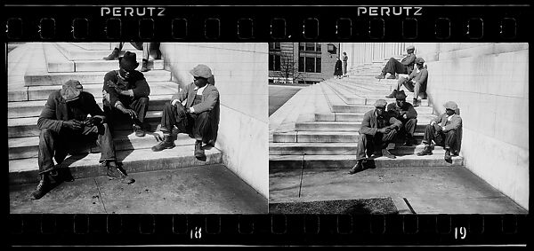 [Two 35mm Film Frames: Men Seated on Steps of Public Building, Southeastern U.S.], Walker Evans (American, St. Louis, Missouri 1903–1975 New Haven, Connecticut), Film negative