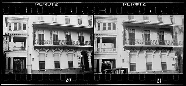 [Two 35mm Film Frames: Hotel Façade with Second-Story Cast-Iron Porch, Southeastern U.S.], Walker Evans (American, St. Louis, Missouri 1903–1975 New Haven, Connecticut), Film negative