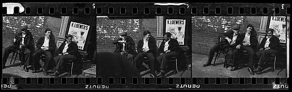 [Three 35mm Film Frames: Three Men Seated in Chairs on Sidewalk, New York City], Walker Evans (American, St. Louis, Missouri 1903–1975 New Haven, Connecticut), Film negative
