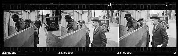 [Three 35mm Film Frames: Men on Sidewalk, Hudson, New York], Walker Evans (American, St. Louis, Missouri 1903–1975 New Haven, Connecticut), Film negative