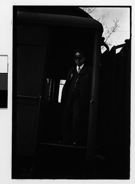 [One 35mm Film Frame: Train Conductor Standing in Caboose Doorway, Millerton, New York], Walker Evans (American, St. Louis, Missouri 1903–1975 New Haven, Connecticut), Film negative 