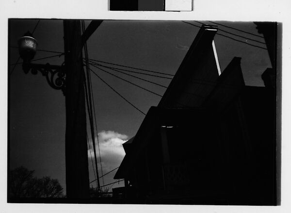 [Three 35mm Film Frames: Jigsaw Trim Roofline of Saake's Drugstore with Streetlight and Power Lines, Probably Millerton, New York], Walker Evans (American, St. Louis, Missouri 1903–1975 New Haven, Connecticut), Film negative 