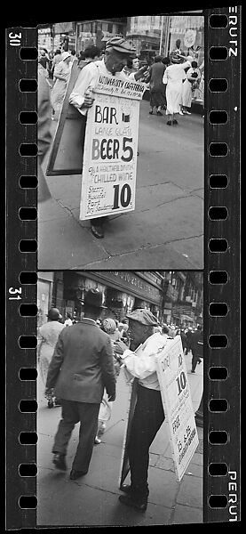[Two 35mm Film Frames: Man Wearing Sandwich Board Advertisement, Fourteenth Street, New York City], Walker Evans (American, St. Louis, Missouri 1903–1975 New Haven, Connecticut), Film negative
