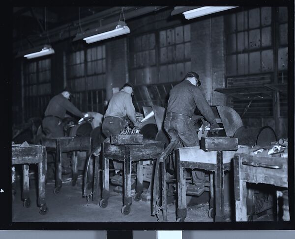 [Ax-Grinders in Collins Company Factory, Collinsville, Connecticut], Walker Evans (American, St. Louis, Missouri 1903–1975 New Haven, Connecticut), Film negative 