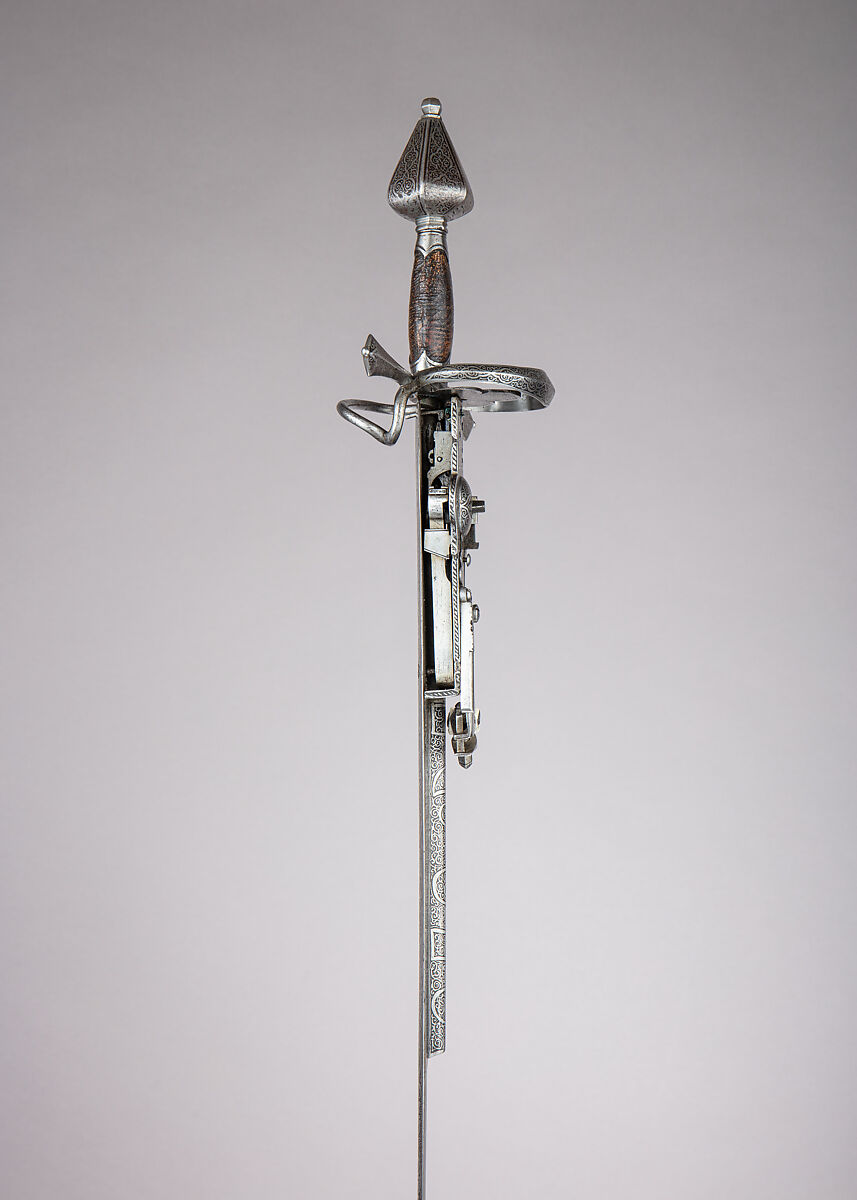 Combination Sword and Wheellock Pistol, Steel, wood, shark skin, German, Saxony