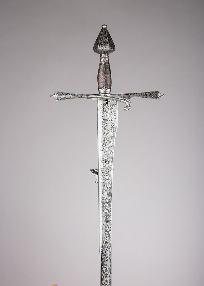 Combination Sword and Wheellock Pistol, Steel, wood, shark skin, German, Saxony