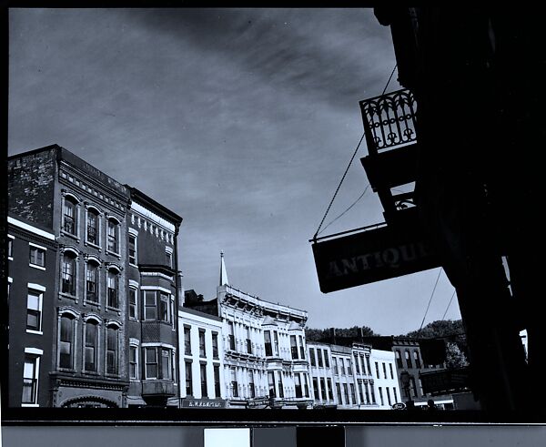 [Main Street with Antiques Sign in Foreground, Galena, Illinois], Walker Evans (American, St. Louis, Missouri 1903–1975 New Haven, Connecticut), Film negative 