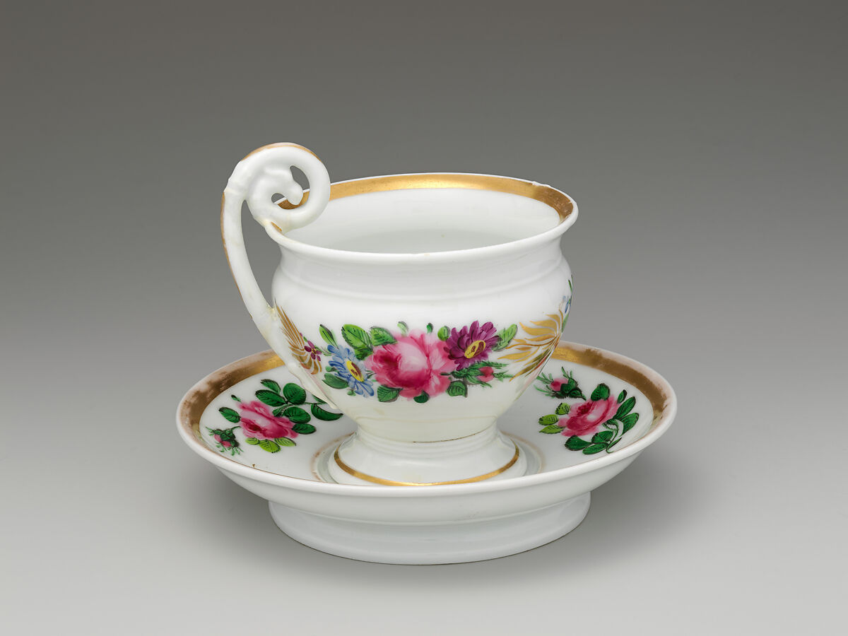 Cup and Saucer, Tucker Factory (1826–1838), Porcelain, American 