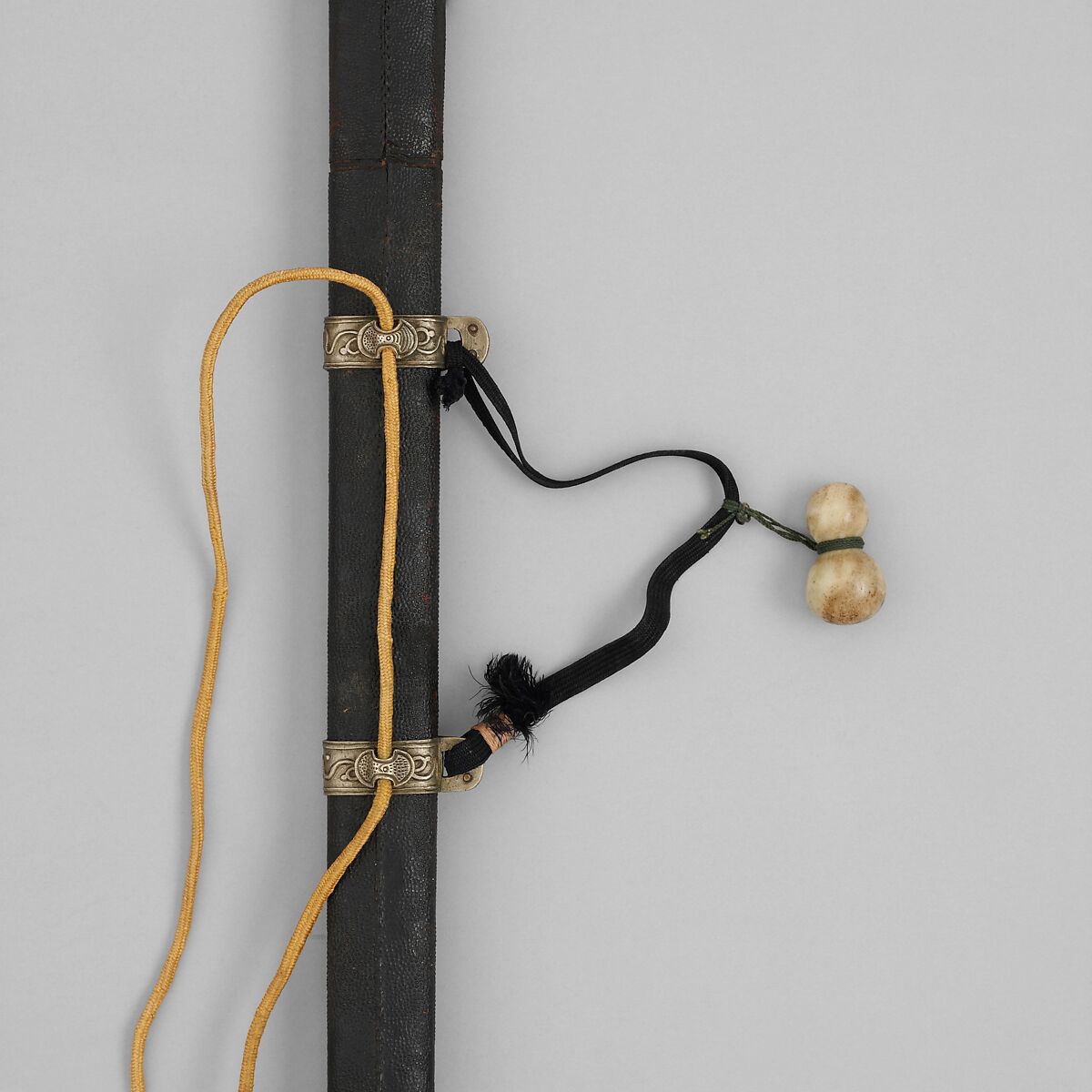 Sword with Scabbard, Steel, bronze, leather, cord, wood, silver, probably stone, Chinese