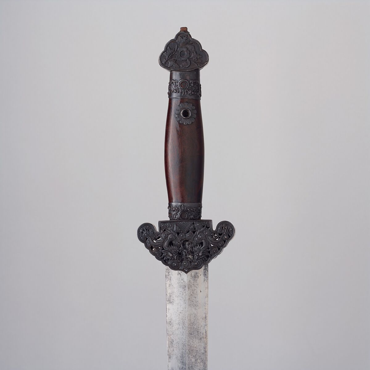 Sword with Scabbard, Steel, silver, wood, Chinese