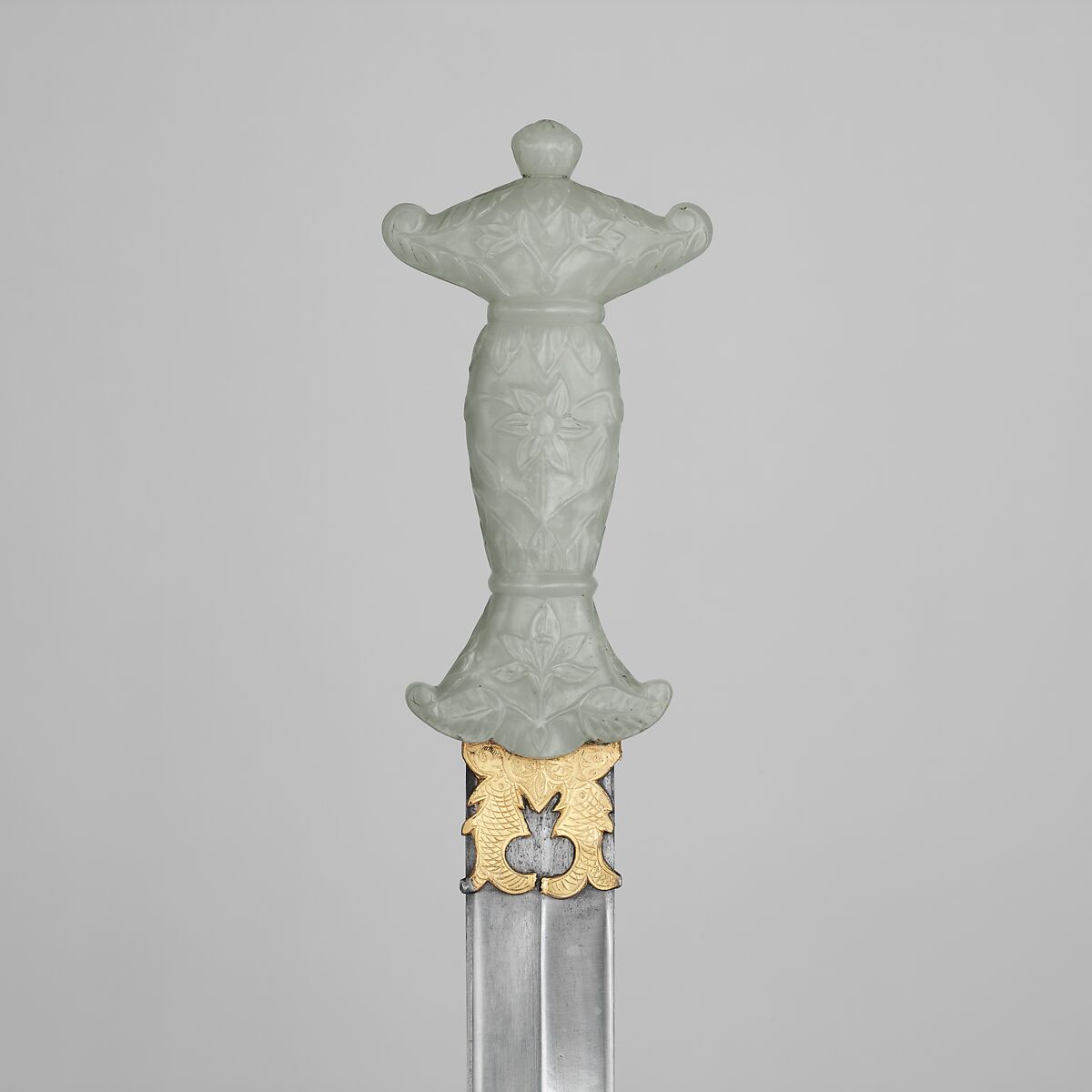 Sword with Scabbard, Steel, jade, bronze, sharkskin, textile, wood, gold, Chinese