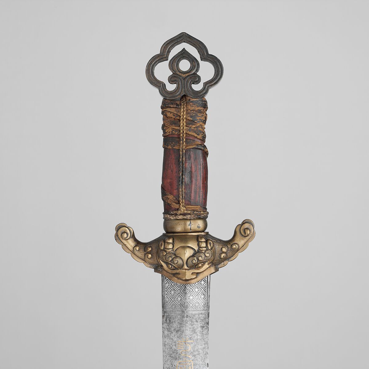 Sword with Scabbard, Steel, wood, bronze, gold, silver, iron, pigment, textile, Korean