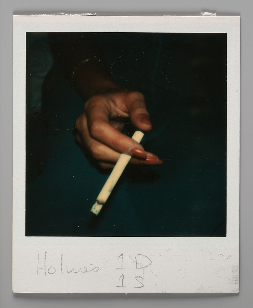 [Ricki Hudeas's Hand Holding Cigarette, Old Lyme, Connecticut], Walker Evans (American, St. Louis, Missouri 1903–1975 New Haven, Connecticut), Instant internal dye diffusion transfer print (Polaroid SX-70) 