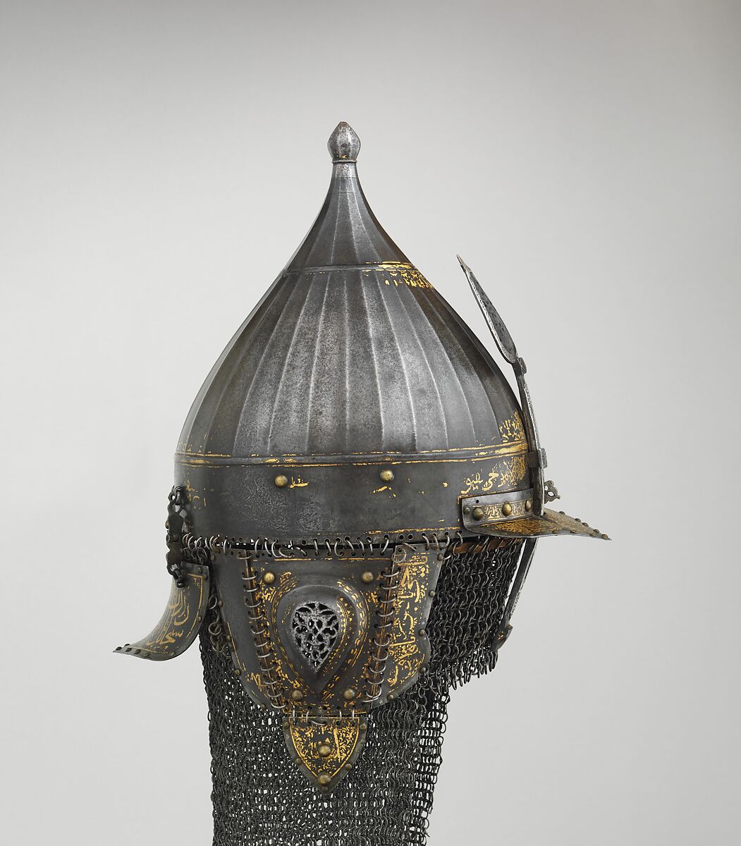Helmet, Steel, iron, gold, silver, copper alloy, Turkish, probably Istanbul