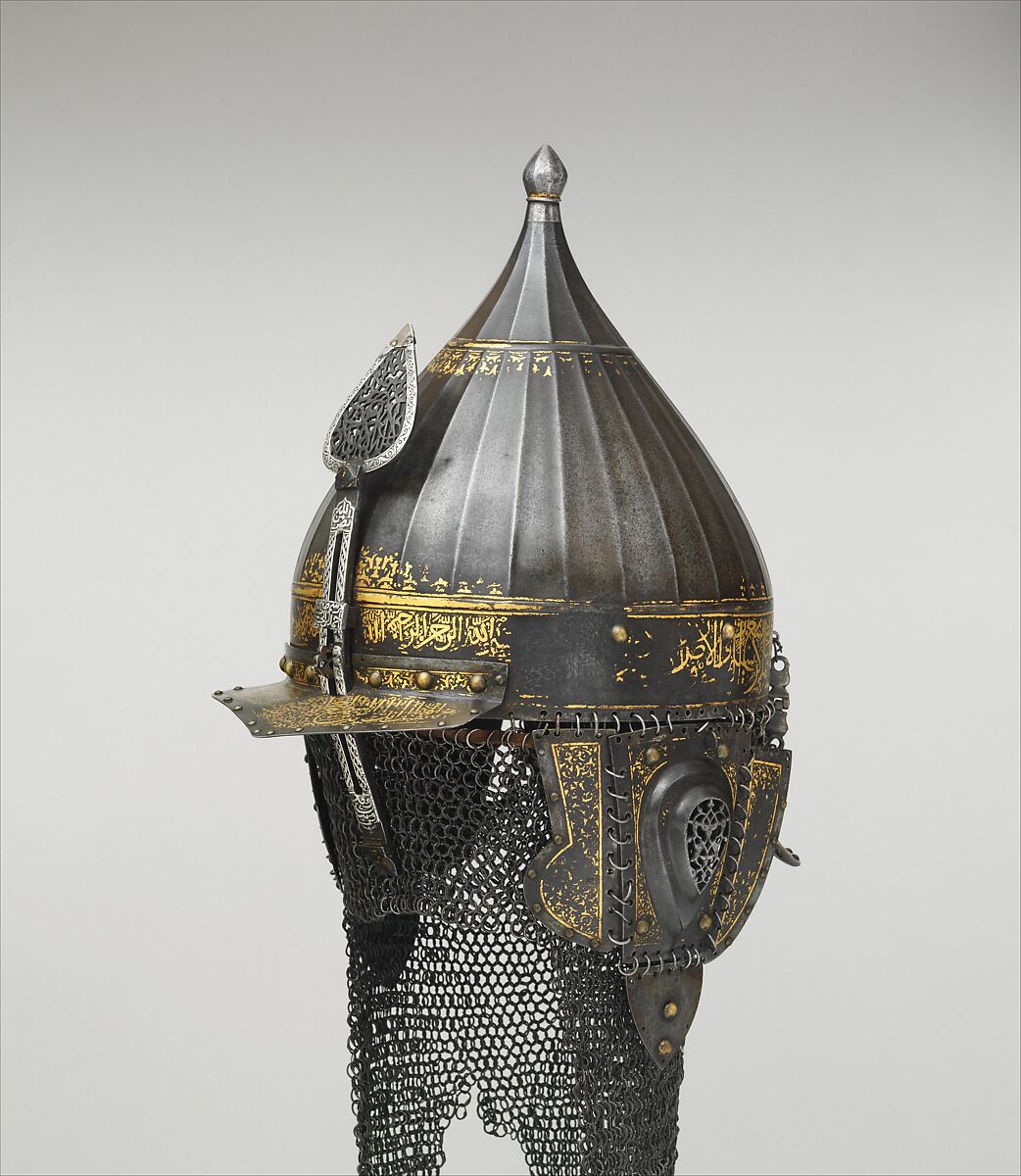 Helmet, Steel, iron, gold, silver, copper alloy, Turkish, probably Istanbul