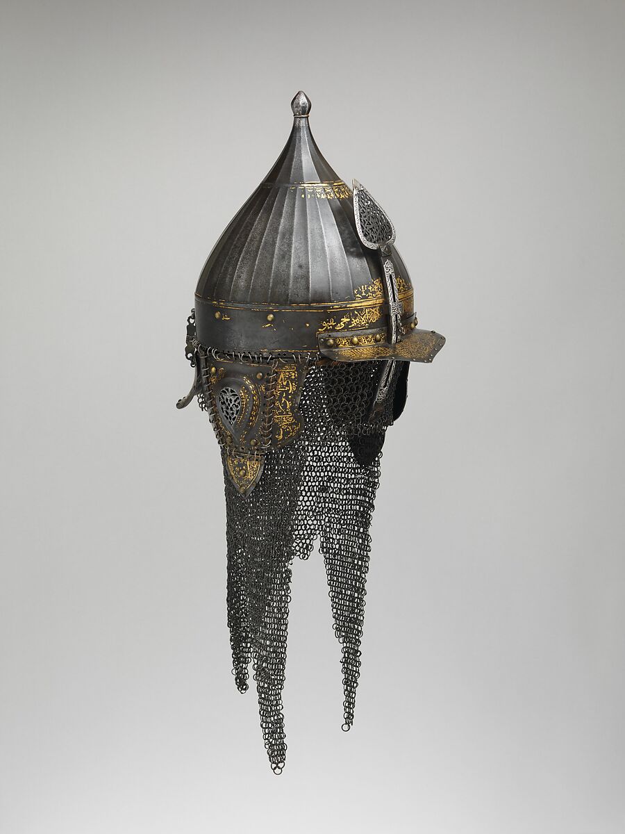 Helmet, Steel, iron, gold, silver, copper alloy, Turkish, probably Istanbul