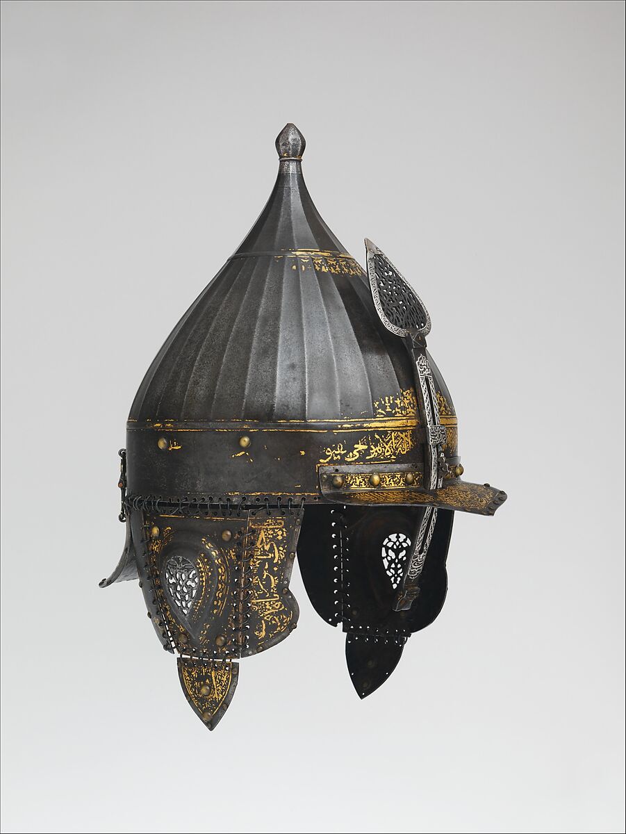 Helmet, Steel, iron, gold, silver, copper alloy, Turkish, probably Istanbul 