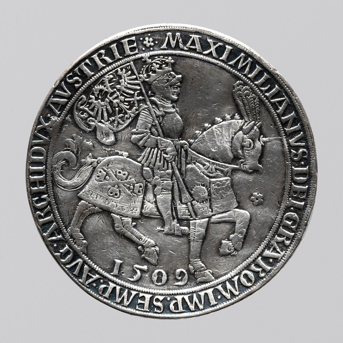 Presentation Coin of Maximilian I, Ulrich Ursentaler (Austrian, Hall, died 1561/62), Silver, South Netherlandish, Antwerp; dies cut in Hall, Austria