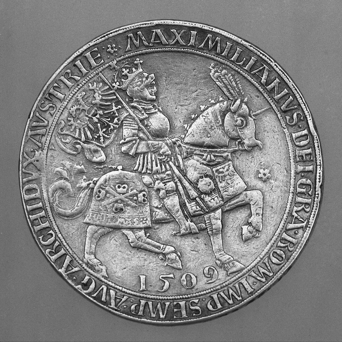 Presentation Coin of Maximilian I, Ulrich Ursentaler (Austrian, Hall, died 1561/62), Silver, South Netherlandish, Antwerp; dies cut in Hall, Austria 